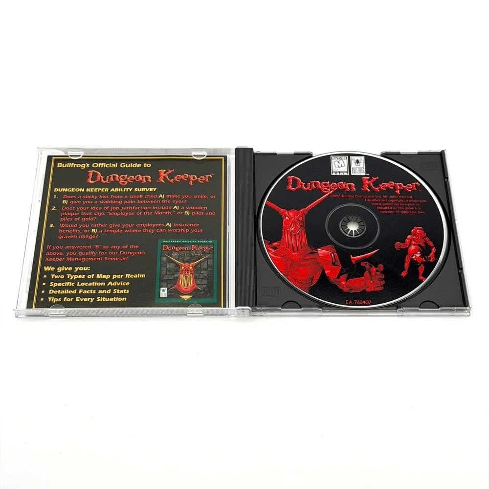Dungeon Keeper PC Big Box Game 1997 Bullfrog EA Manual Reference Card CIB